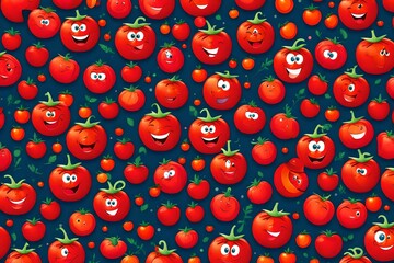 pattern with red berries, Enter the whimsical world of cartoons with a delightful depiction of a tomato adorned with an emotive face