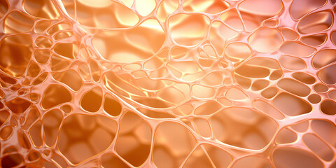Golden background. Abstract texture made of liquid mesh. Structure of matter under microscope. Abstract bright background - obrazy, fototapety, plakaty