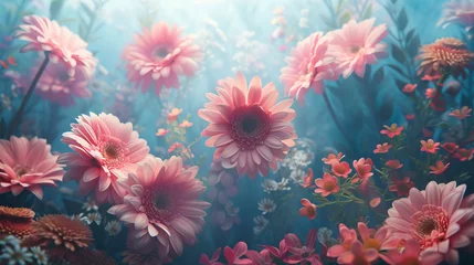 Fotobehang a group of pink flowers © Dogaru