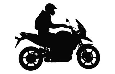 Fototapeta na wymiar Man riding motorcycle silhouette vector black and white isolated on a white background