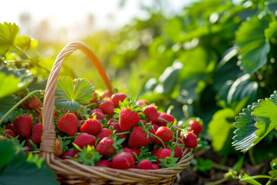 Abundant Strawberry Harvest: A flourishing strawberry field showcasing the abundance of ripe, red strawberries ready for harvest.