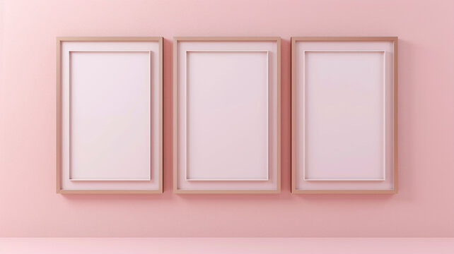 A chic 3D wall frame mockup in rose gold on a soft pastel background, offering an elegant setting for displaying inspirational quotes or feminine artwork.