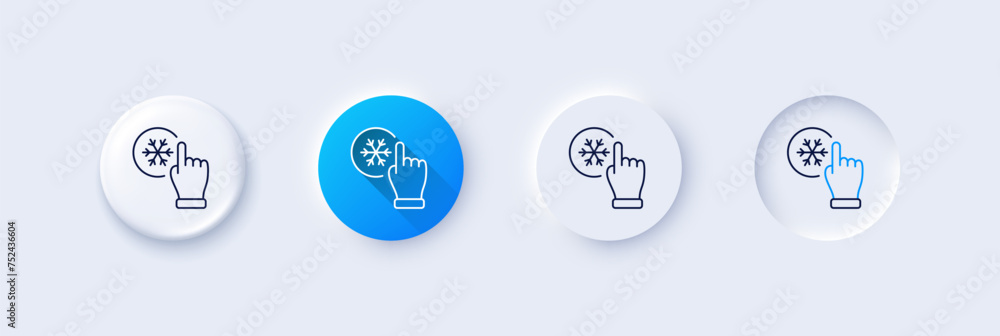 Poster freezing click line icon. neumorphic, blue gradient, 3d pin buttons. ac cold temperature sign. fridg