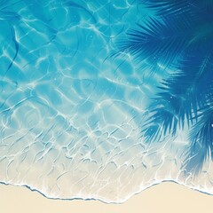 Fototapeta na wymiar Relaxing beach atmosphere Palm leaf against a rippled blue surface For Social Media Post Size