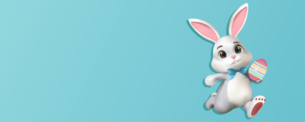 Rabbit on pastel blue background. Easter day. 3d rendering