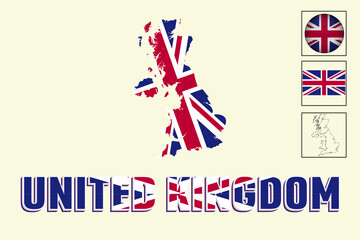 United Kingdom map and United Kingdom flag vector drawing