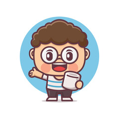 cute boy with marshmallow, sweets vector mascot design