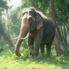 Fototapeta premium Majestic Thai elephant in lush forest, embodying natural grace For Social Media Post Size