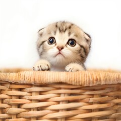Sweetness overload Cute Scottish fold kitten standing in a basket For Social Media Post Size