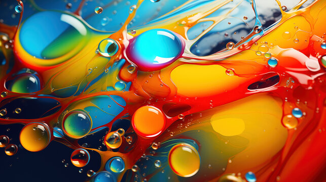 Multicolored background with bubbles and drips. Colorful backdrop with splashes. Multicolored texture for design. Creative background