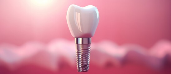 3D rendering, dental implant Healthy gums and with pink copy space background