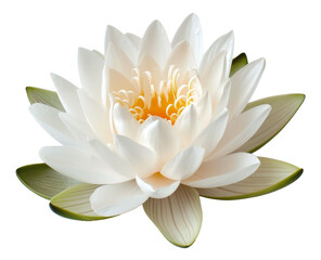 White water lily blooming on transparent background - stock png.