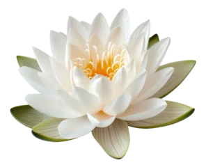 Foto op Canvas White water lily blooming on transparent background - stock png. © BraveSpirit
