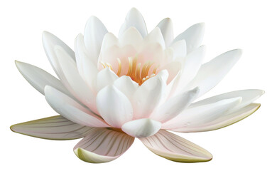 White water lily blooming on transparent background - stock png.