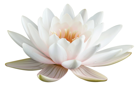 White water lily blooming on transparent background - stock png.