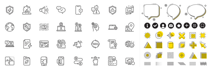 Set of Seo, Loud sound and Ab testing line icons for web app. Design elements, Social media icons. Recovery cloud, Water cooler, Artificial intelligence icons. Vector