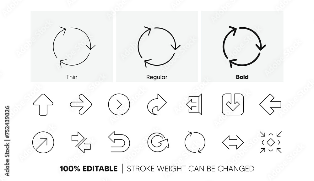 Poster download, synchronize and share. arrow icons. navigation linear icon set. line icons set. vector