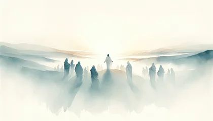 Fototapeten Resurrection of Jesus: Jesus appears to his followers. Life of Jesus. Digital watercolor painting. © Faith Stock