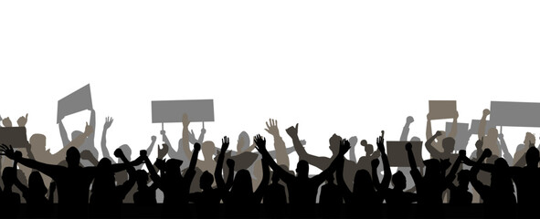 Protest crowd holding up placard style isolated on white background - obrazy, fototapety, plakaty