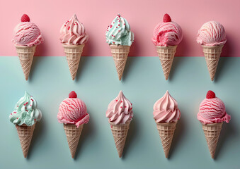 modern background with ice cream  in the style of light teal and light magenta