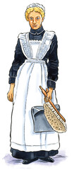 Vintage servant girl watercolor illustration
