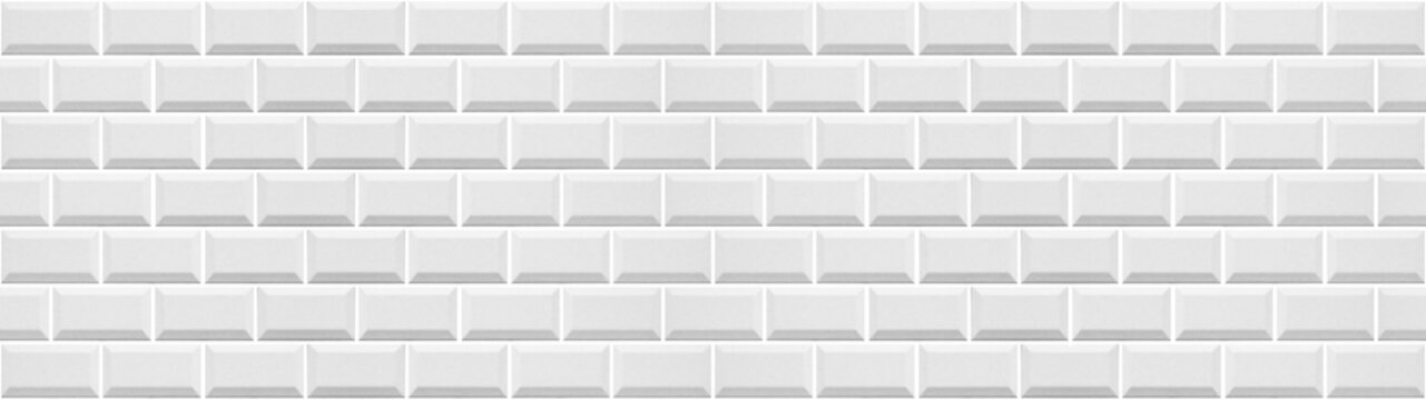 White light brick subway tiles wall texture wide background banner panorama seamless pattern
