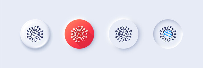 Coronavirus line icon. Neumorphic, Red gradient, 3d pin buttons. Covid-19 pandemic virus sign. Corona virus symbol. Line icons. Neumorphic buttons with outline signs. Vector