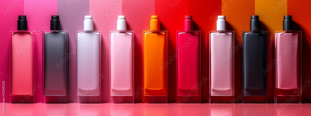 Poster a row of different colored bottles