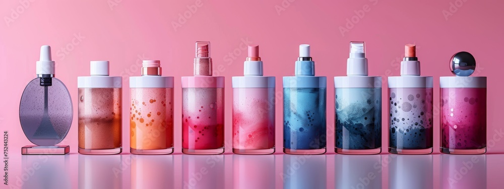 Poster row of different colored bottles
