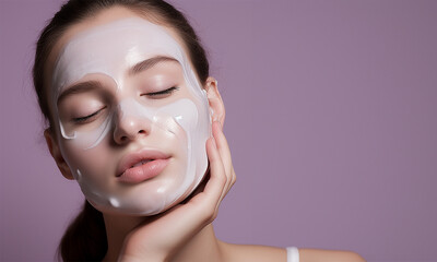 portrait of a healthy skin woman with face cream