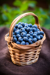 Fototapeta na wymiar Fresh Blueberries in a Woven Basket.