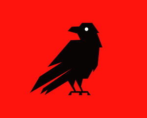Geometric raven silhouette logo vector clip art ink business company symbol editable