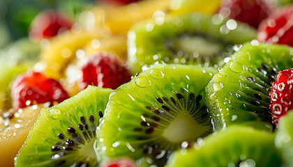 Recreation of kiwi fruits slices in salad fruit