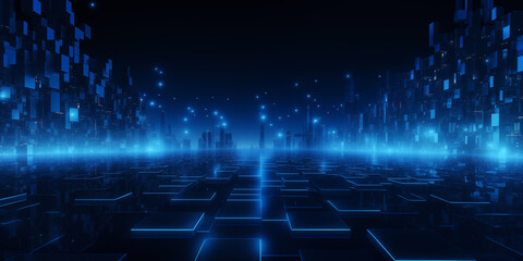 Futuristic technology background with glowing lines and particles, blue technology background with a connected blue network, AI generated illustration of An abstract composition of interconnected blue