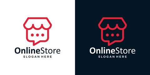 Online store logo design template. Shopping store with chat bubble graphic design illustration. icon, symbol, creative.