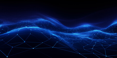 Naklejka na ściany i meble Futuristic technology background with glowing lines and particles, blue technology background with a connected blue network, AI generated illustration of An abstract composition of interconnected blue