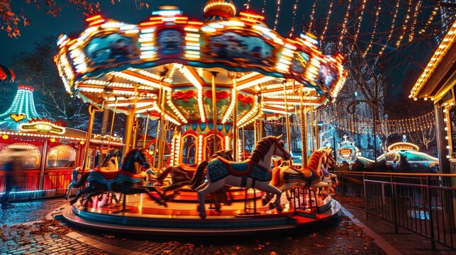 Whimsical virtual carnival with bright lights and lively attractions, promising endless entertainment for visitors of all ages.