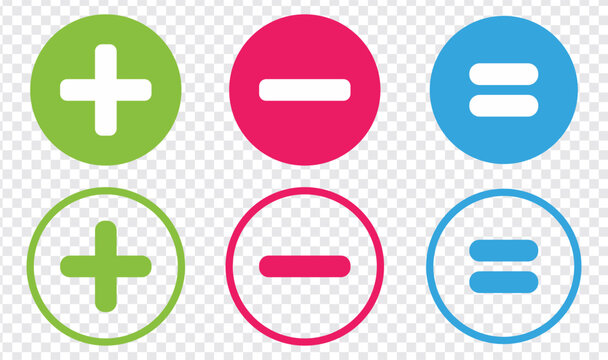 Plus, minus, equal sign icon set. Math