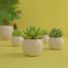 a group of white pots with green plants