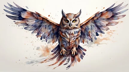 Deurstickers Watercolor flying owl created with Generative AI tecno © Ssheraz