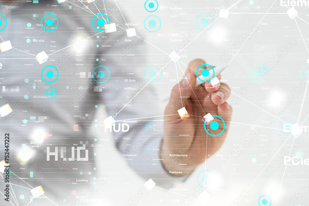 Poster neural network 3d illustration. big data and cybersecurity