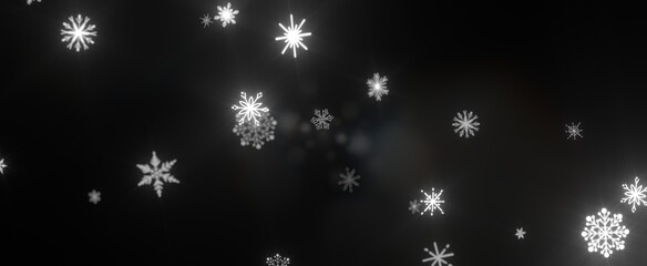 Falling snow at night. Bokeh lights