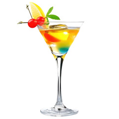 Colorful Cocktail in Martini Glass PNG, Transparent Image without background, Concept of tropical drinks and festive celebrations