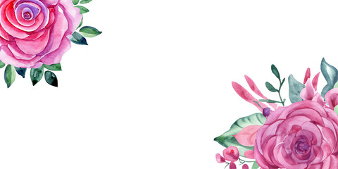 Watercolor Floral Border Isolated On Transparent Background