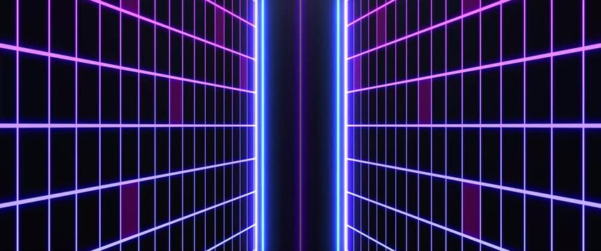 Retro style 80s Sci-Fi Background Futuristic with laser grid landscape. Digital cyber surface style of the 1980s.