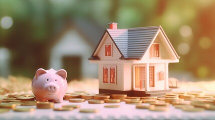 Piggy Bank with Home Model, Dreams Home Concept.