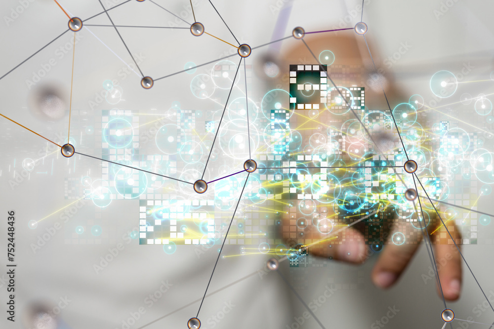 Poster neural network 3d illustration. big data and cybersecurity