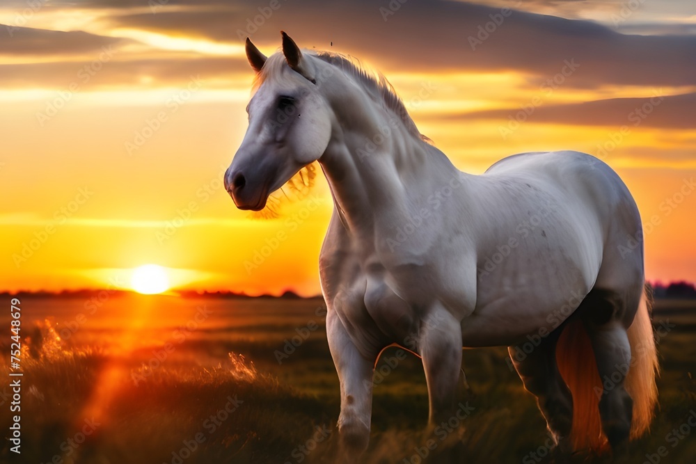 Wall mural horse at sunset