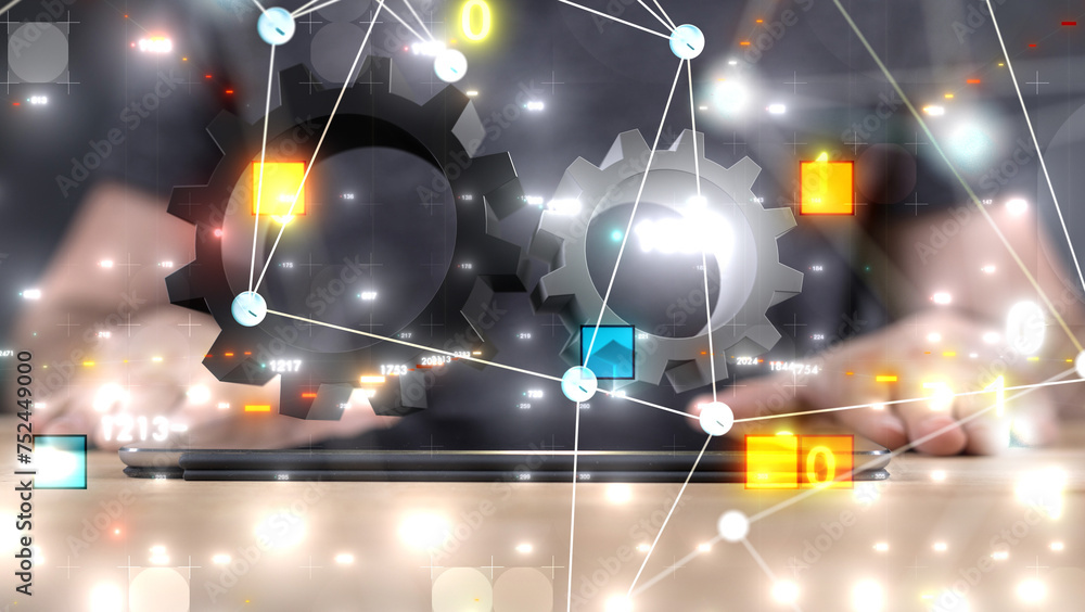 Poster Digital cyberspace with particles and Digital data network connections concept.