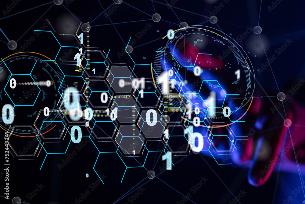 Aufkleber neural network 3d illustration. big data and cybersecurity